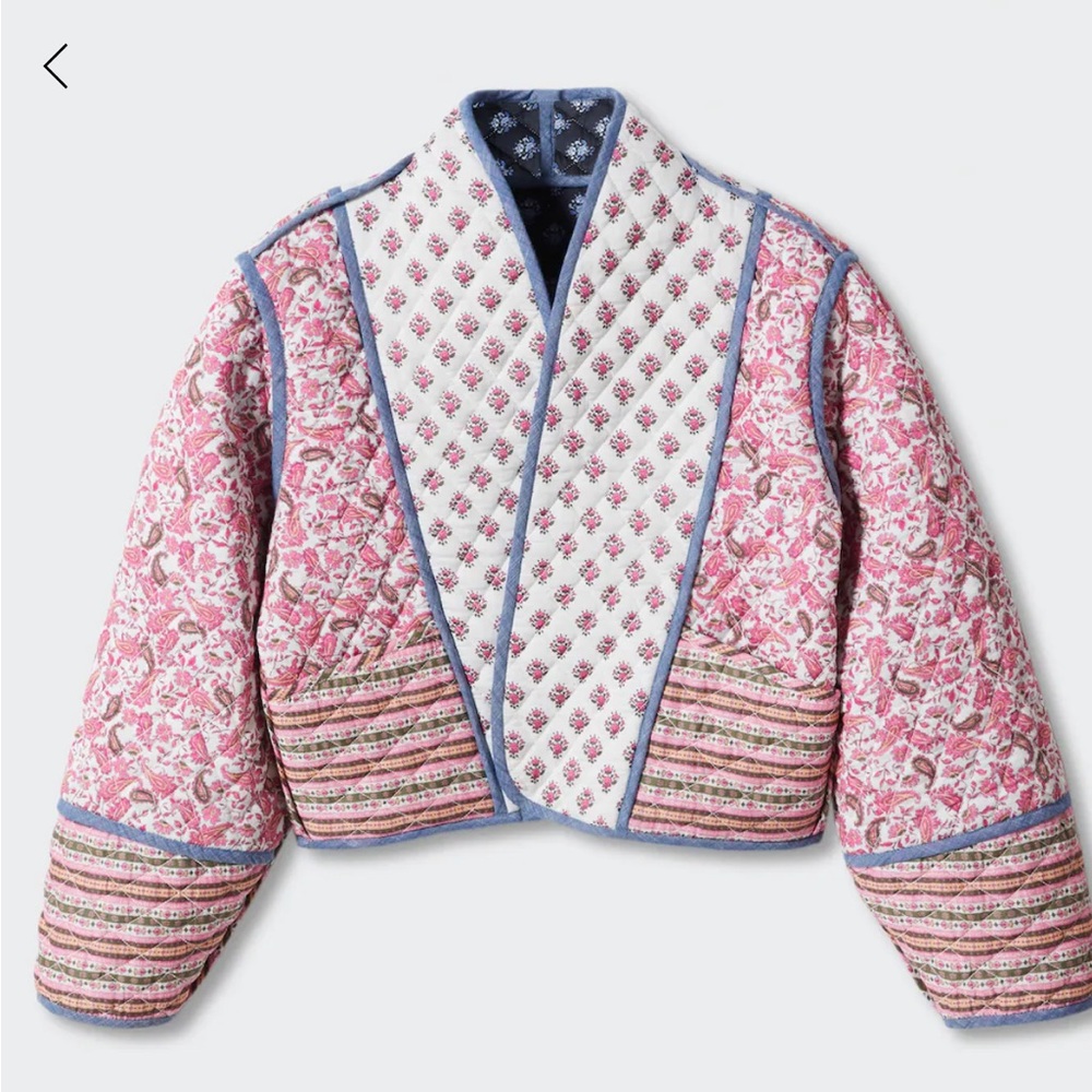 Mango QUILTED REVERSIBLE JACKET Pailsey Blue Pink White 100% Cotton Size Small - Picture 6 of 14
